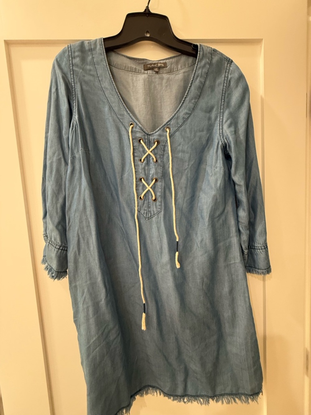 Women’s Michael Stars Light Blue Chambray Lace-Up Long Sleeve Dress
